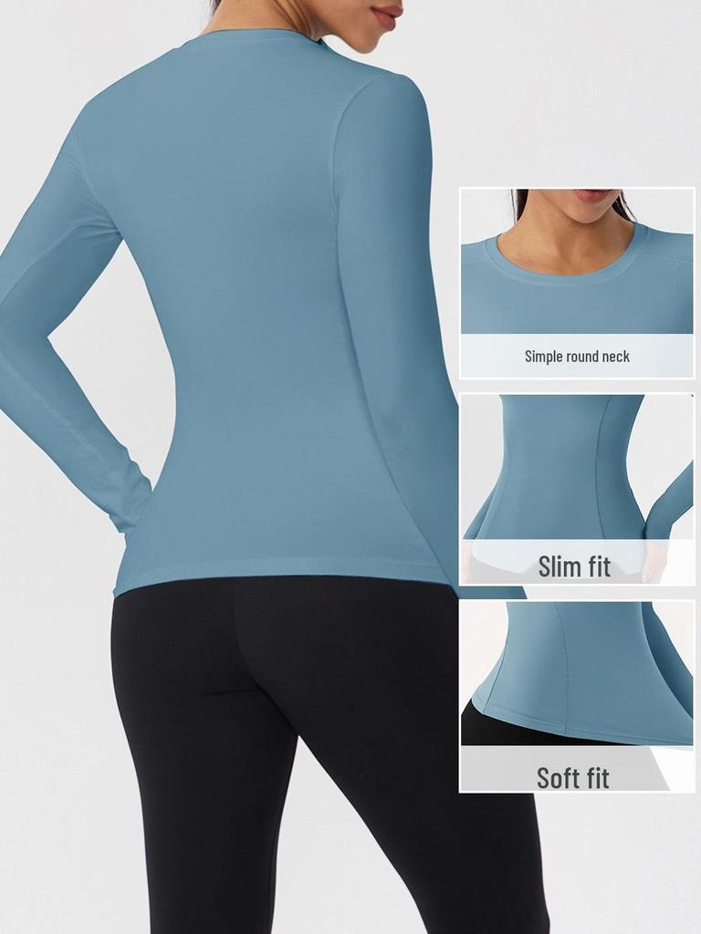 European & American Autumn/Winter Long Sleeve Yoga Top - High Elastic, Quick-Dry, Bare Feel, Round Neck Fitness T-Shirt