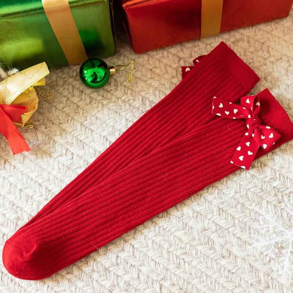 

Stretch Mid-Length Socken Red New Year Socks New Girls Long Socks Christmas Love Bow