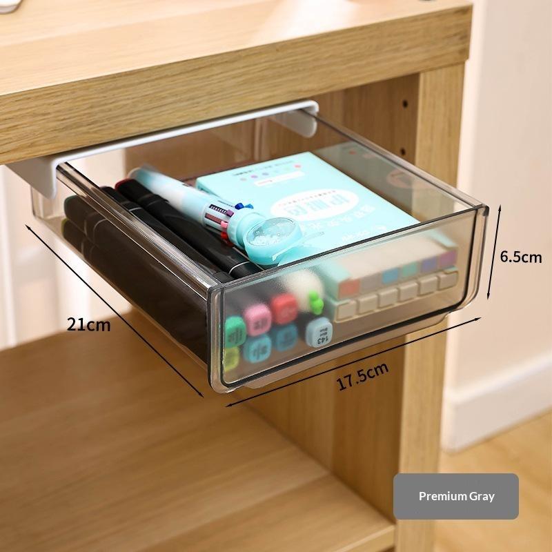 Transparent Under Desk Drawer Organizer Self Adhesive Heavy Duty Large Capacity Storage Box for Home Office Desk Use