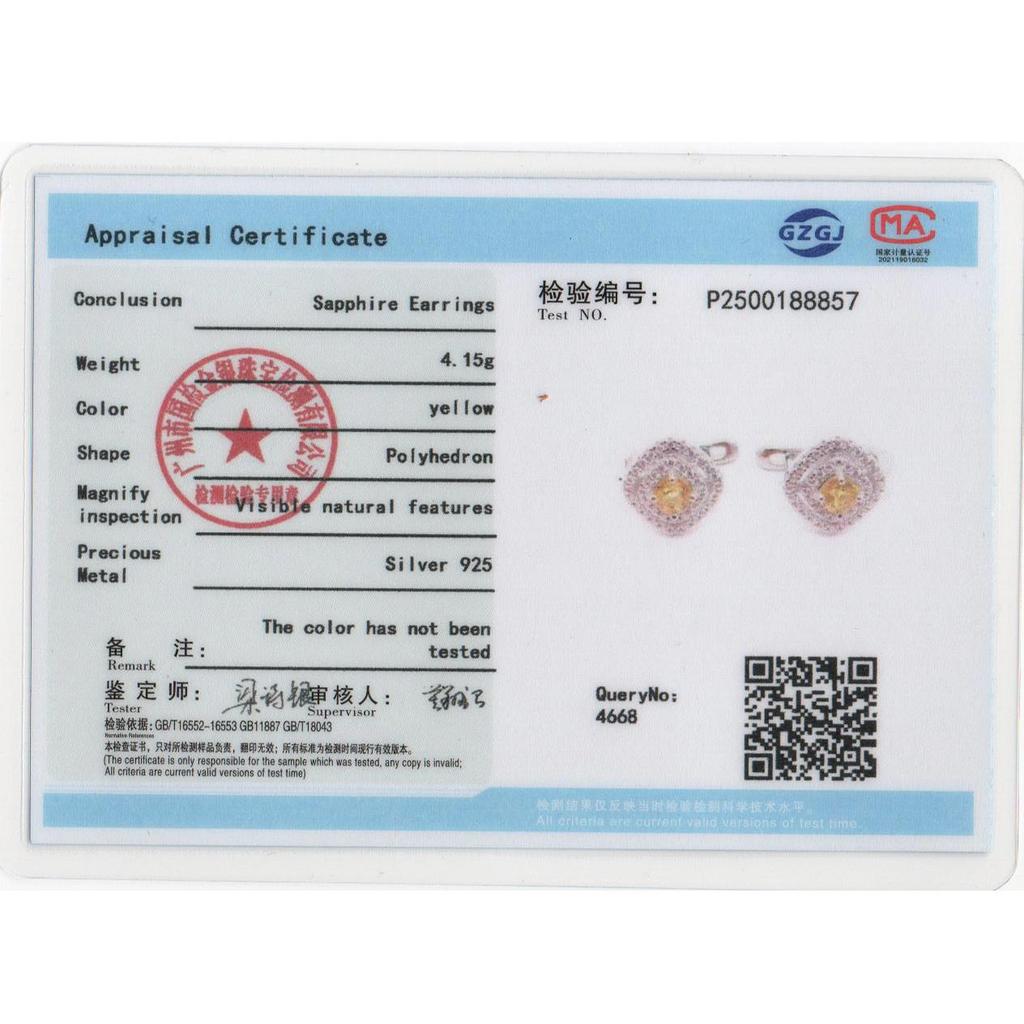925 sterling silver clasp earrings cushion 4.0mm natural yellow sapphire Classic design fine jewelry for women's valentines gift