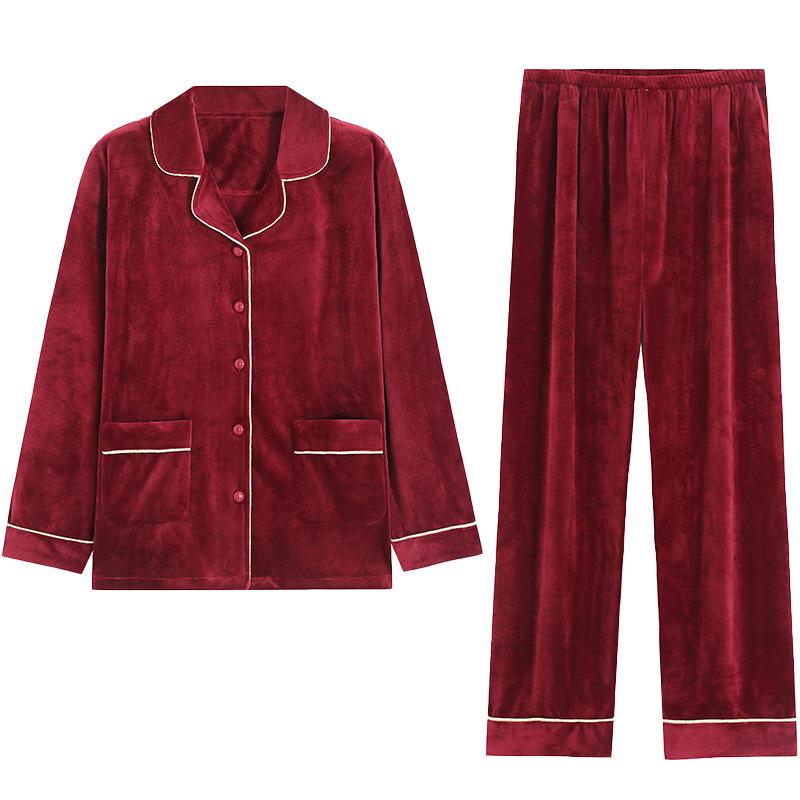 Island Fleece Pajamas Women'S Autumn And Winter Fleece Thickened Simple Cardigan Winter Warm Coral Fleece Plus Size Set