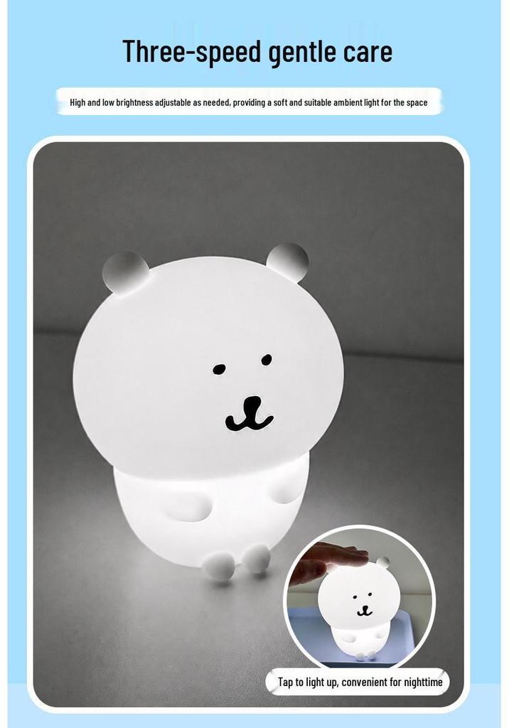 Self-Deprecating Bear Night Light - Mini Tap-Tap Lamp & Bedroom Ornament, Perfect Birthday Gift for Girls