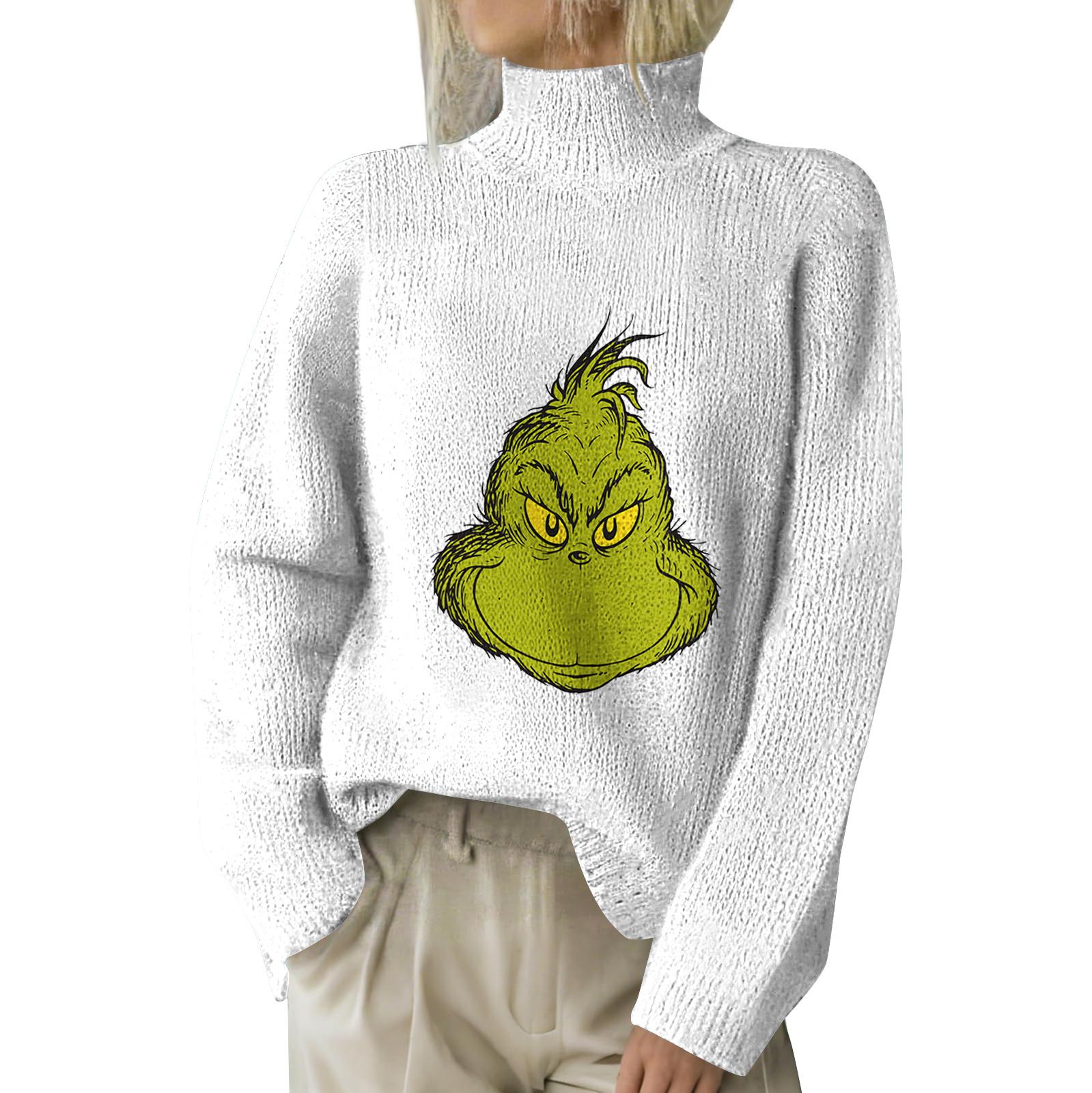 

Рождественские толстовки для женщин Вязаный свитер Милая рубашка Осенняя водолазка Пуловер Топы XL белый