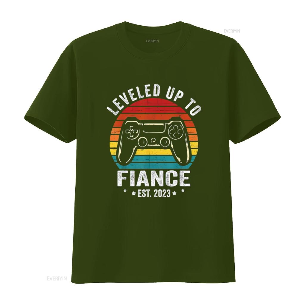 Mens Fiance Level Unlocked Engaged Couple Gamer T Shirt Black 4X Large vintage Washed Casual Stretched Breathable streetwear