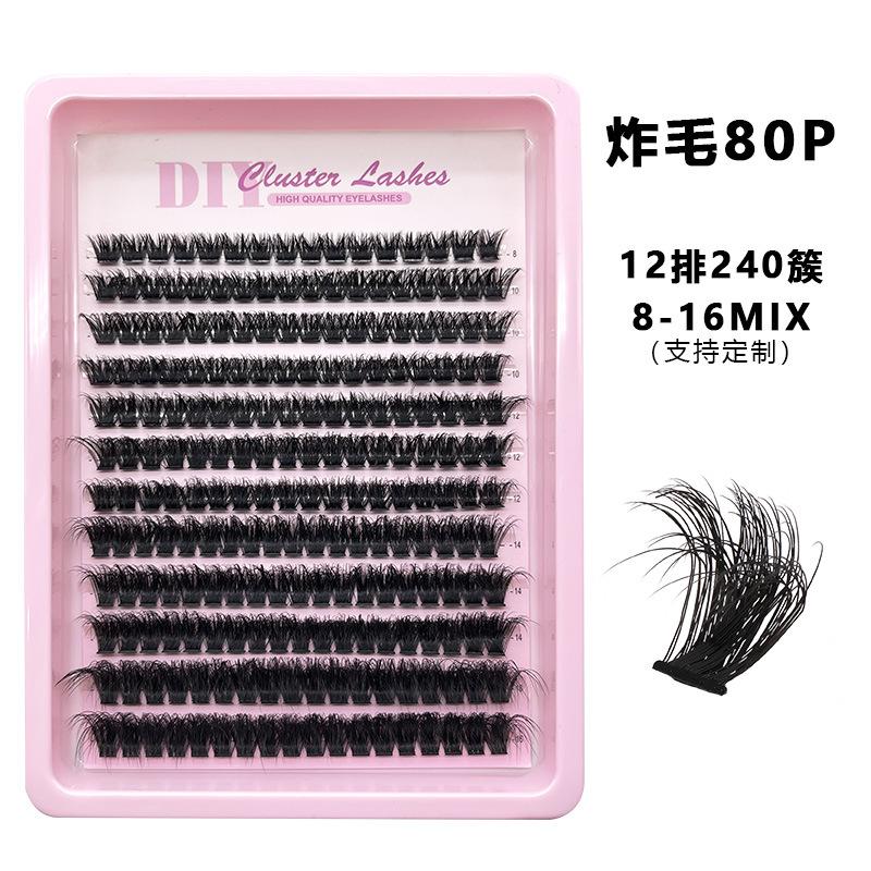 Segmentové umělé řasy 3D nadýchané 80D husté natočené jednotlivé trsy zažehlovací trsy řas 10-18 mm sada