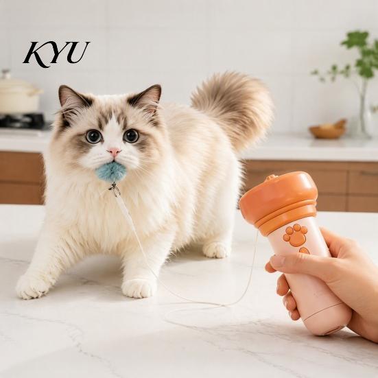 Automatic Retractable Plush Balls Electric Cat Ball Launcher, Interactive Toy One-Click Recycling, Toys for Indoor Cats with Bells Bored Kittens