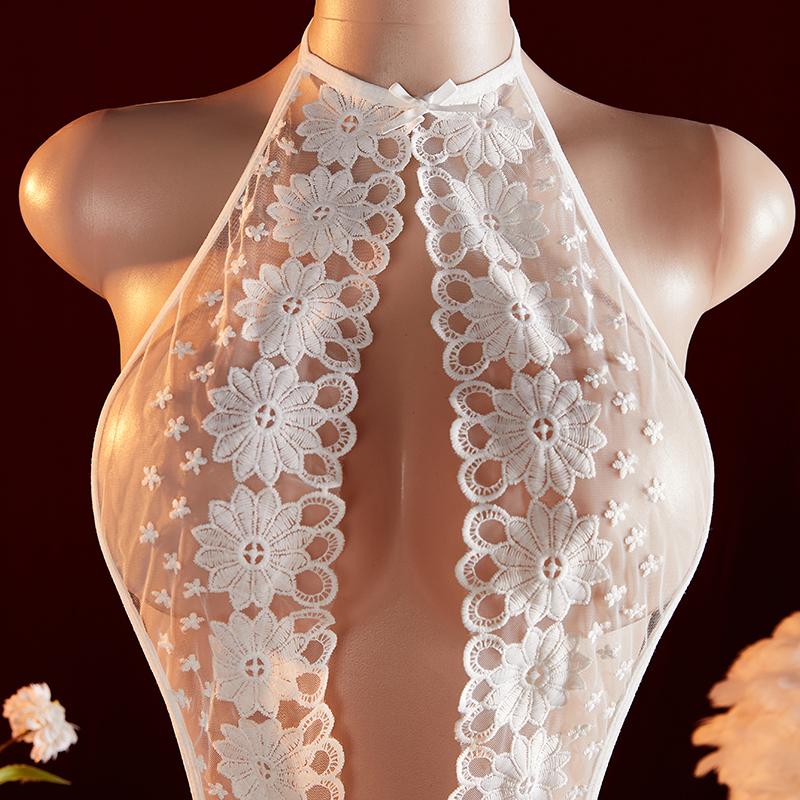 White Sexy Crotchless Lingerie Erotic Lace Outfit Babydoll Deep V Underwear Crotchless Women Exotic Bodysuit Pajamas Costumes