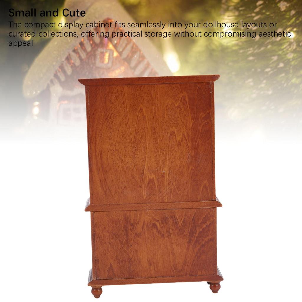 1/12 Scale Dollhouse Cupboard Miniature Display Cabinet Storage Drawers and Double Doors Chestnut