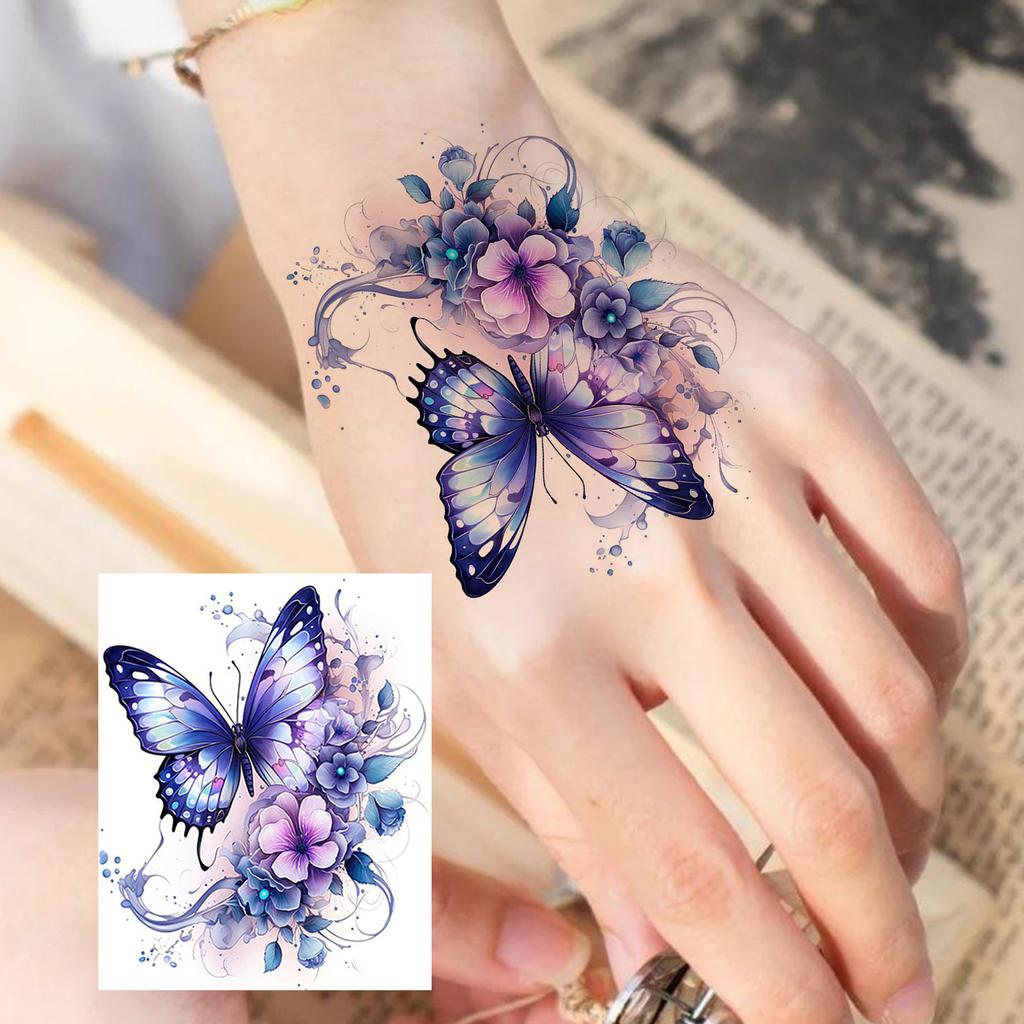 1 Sheet Rose Butterfly Flower Temporary Tattoos For Women Hand Arm, Fake Tattoo Sticker Waterproof Long Lasting Realistic Tatoos