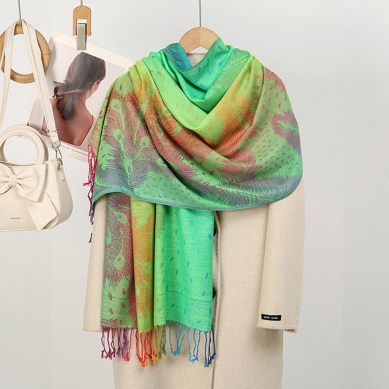 Elegant Ladies Pashmina Jacquard Cashmere Scarves Winter Thick Warmth Two-Sided High Quality Shawl Coldproof Blanket Scarf