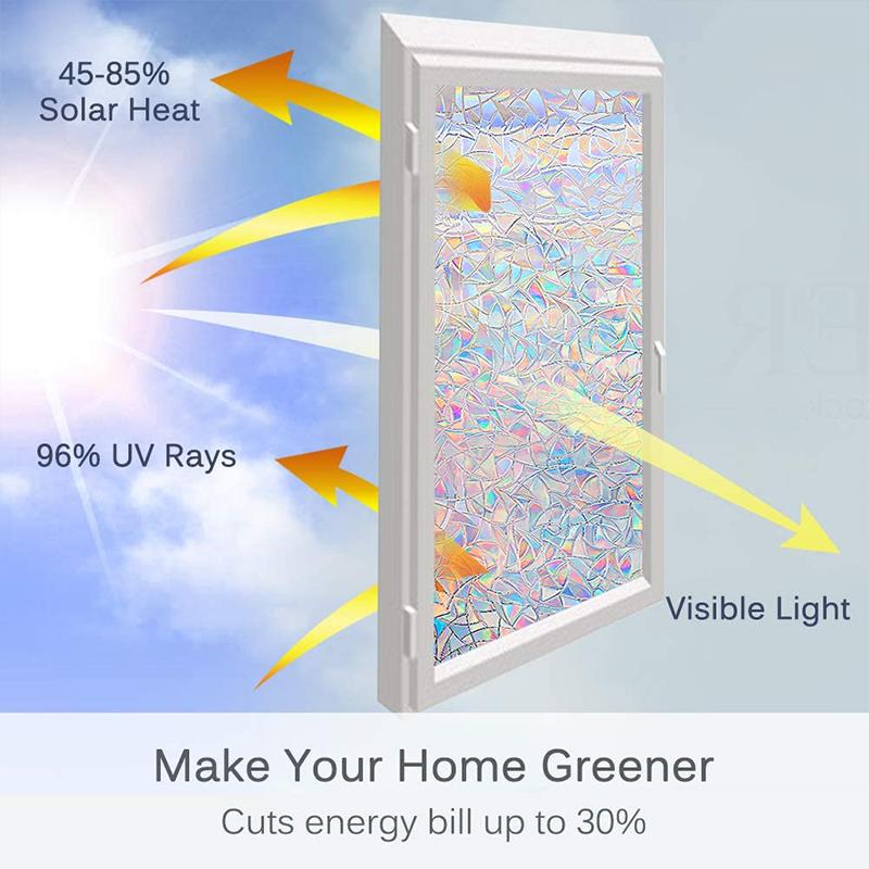 Window Privacy Film Static Window Clings Vinyl 3D Window Decals Window Stickers Rainbow Window Film for Control Anti UV