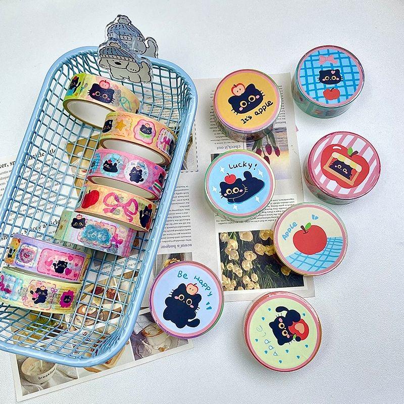MINKYS 7pcs/lot Black Cat Decorative Tape Cute Cartoon Creative Washi Tape School Stationery