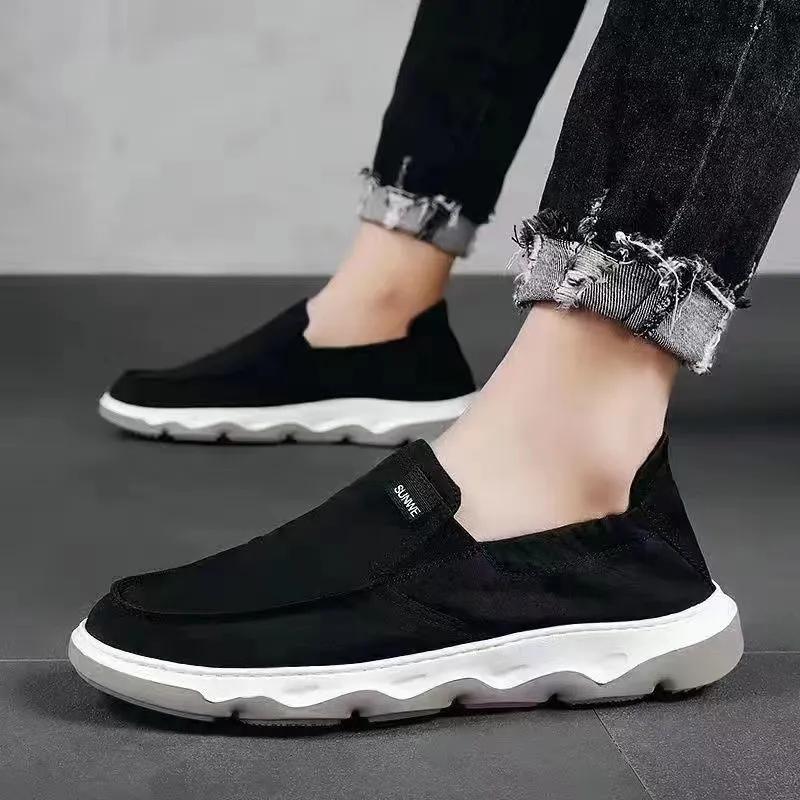 

Мужские весенние дышащие туфли-педали из ткани. Повседневные парусиновые туфли с мягкой подошвой. 39 чёрный