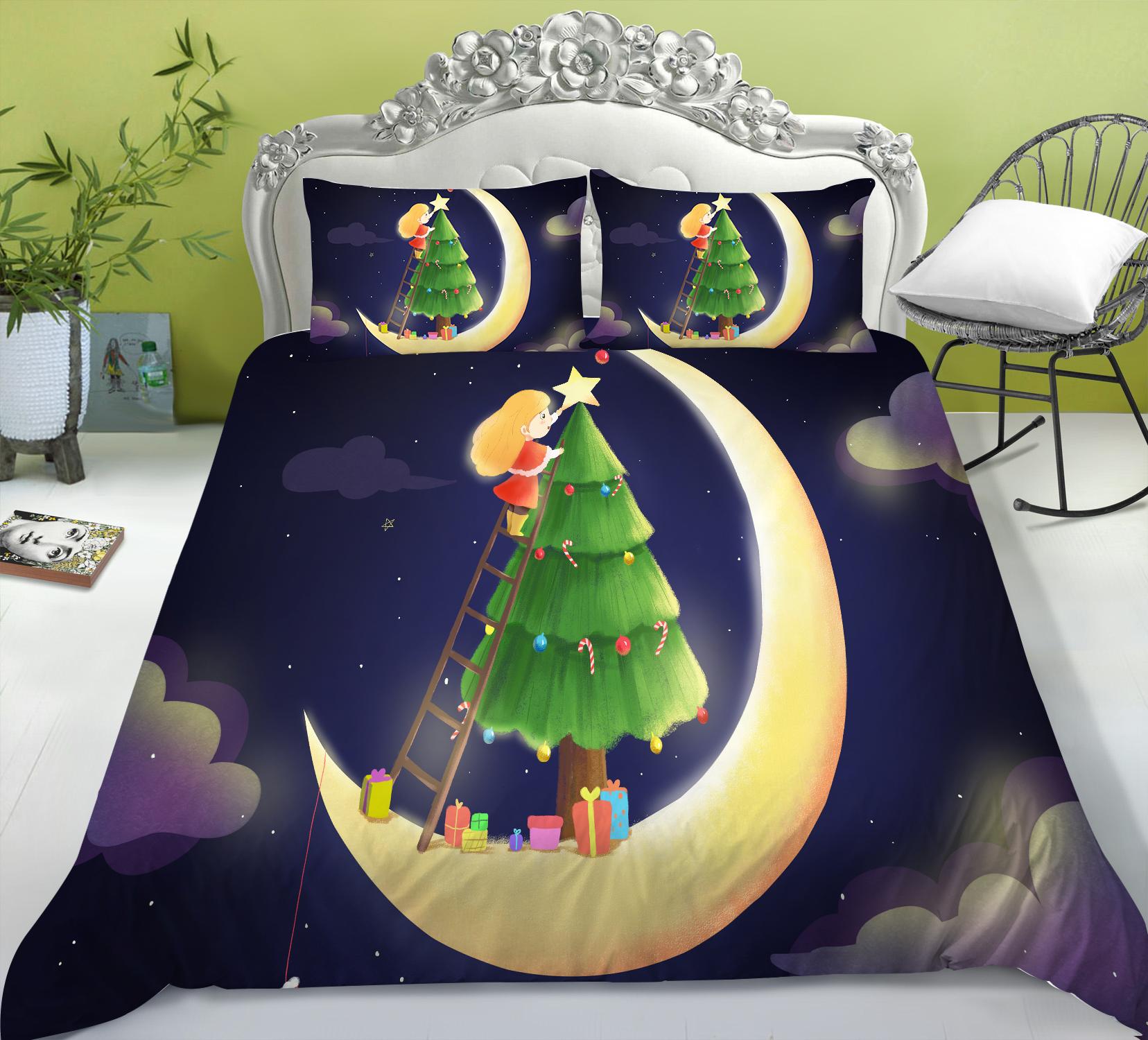 

Комплект постельного белья с 3D-принтом на рождественскую тематику, пододеяльник и наволочка, 2 или 3р, полноразмерное моющееся удобное постельное белье EU Single 135x200cm