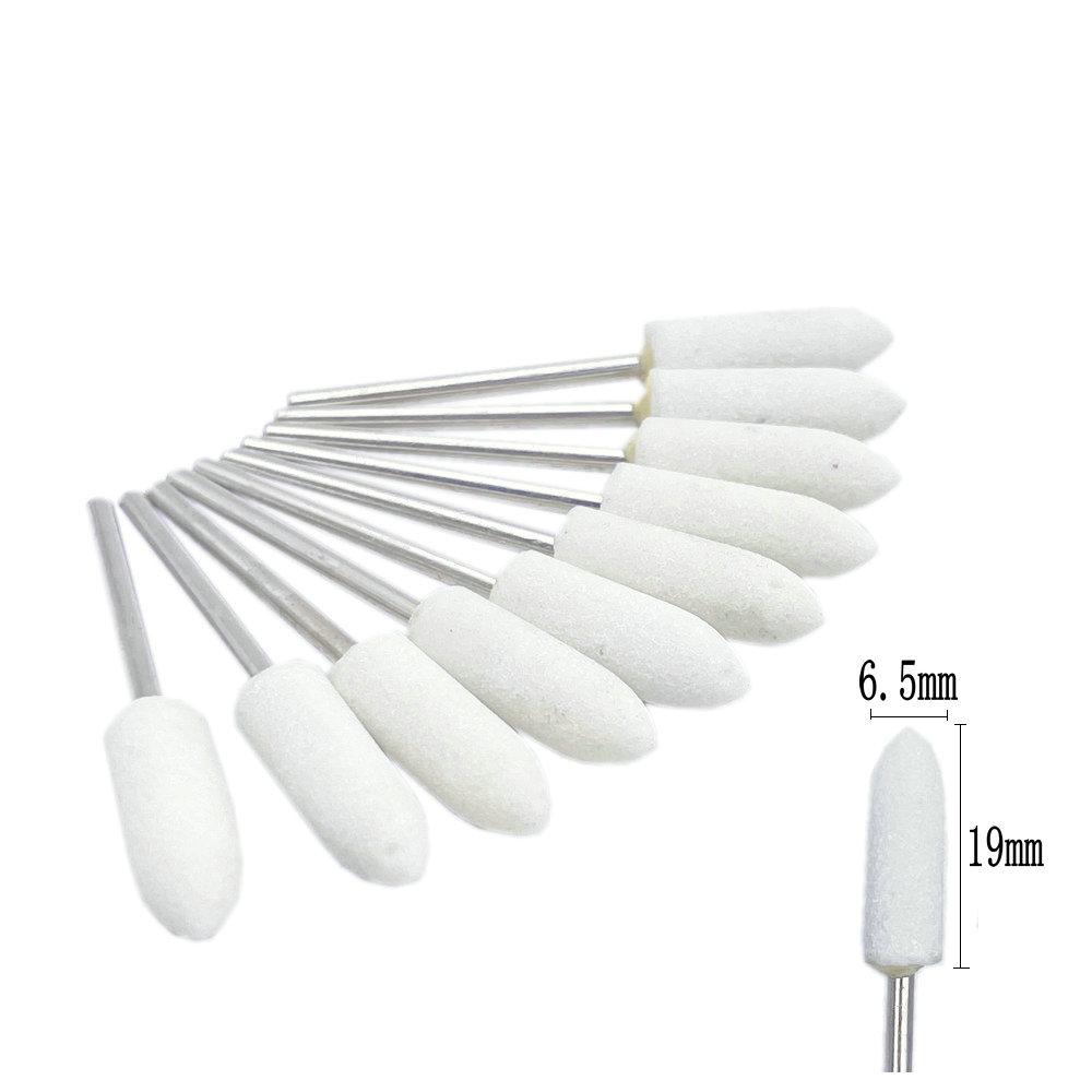 

10 шт./компл., шлифовальная машинка для камня, полировальные боры с хвостовиком 2,35 мм для контурной обработки фарфоровых ногтей, вращающийся полировщик камня, аксессуары для ногтей, фрезерные инструменты Q6.5-White