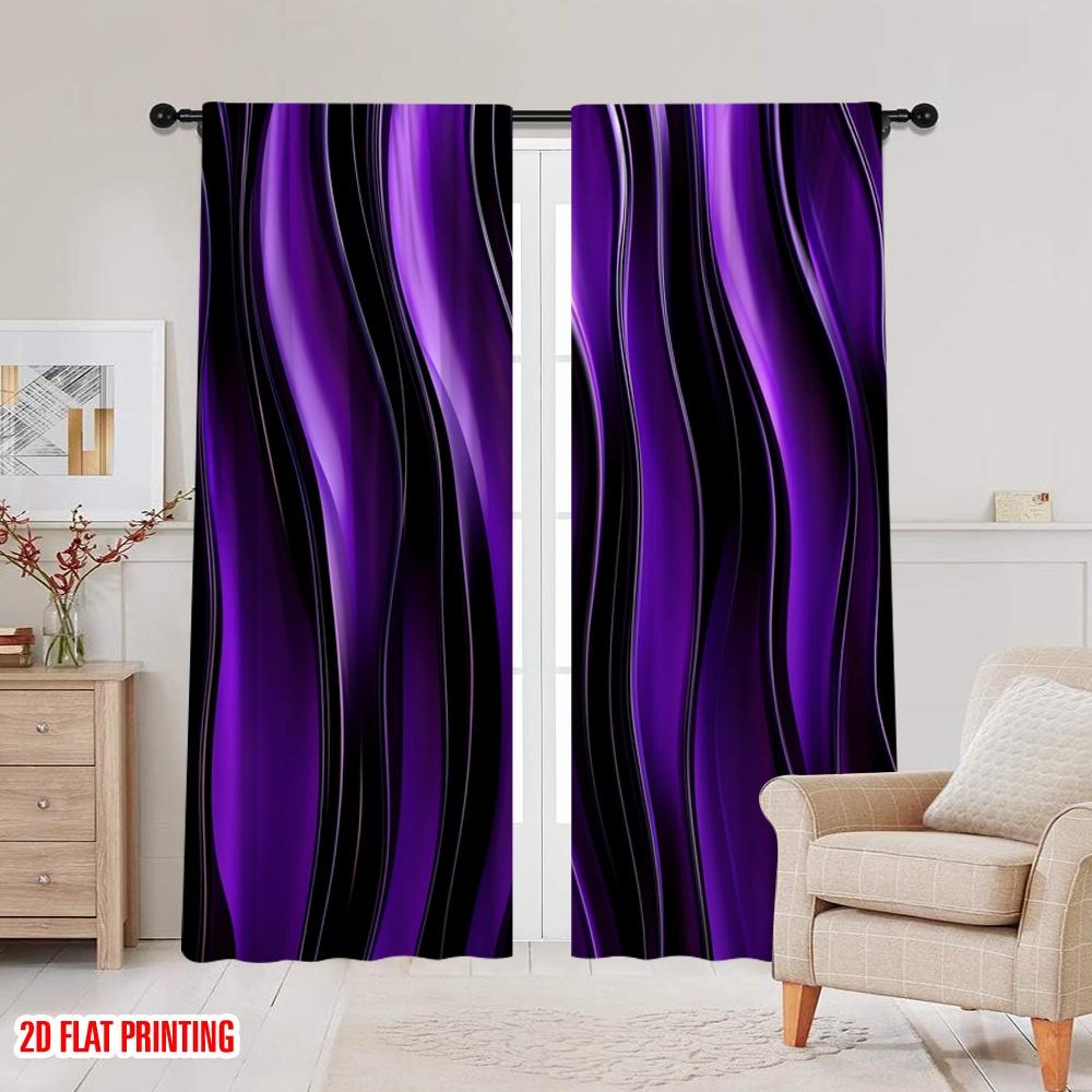2D Flat Printing 2pcs Window Drapes Purple Swirls (4) 100% Polyester  Without Electricity Versatile Suitable for Holiday