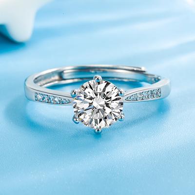 Six-claw Open Ring Women's Simple Light Luxury 1 Carat Mozzarella Diamond Marriage Proposal Simulation Diamond Ring