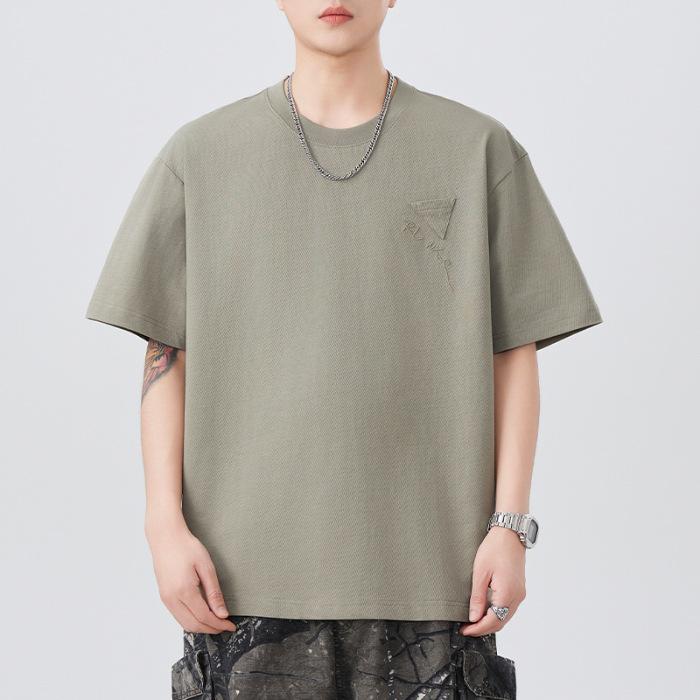 New Summer Short-sleeved T-shirt for Men's Embroidery Simple Solid Color Versatile Five-point Sleeve T-shirt Loose