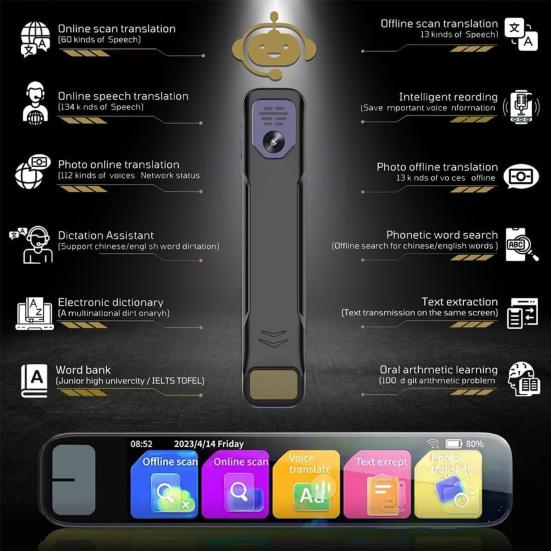 Translation Pen 134 Languages Online Translation AI Scanning Smart Pen Assistive Tool Touchscreen Language Translator Device Language Learners