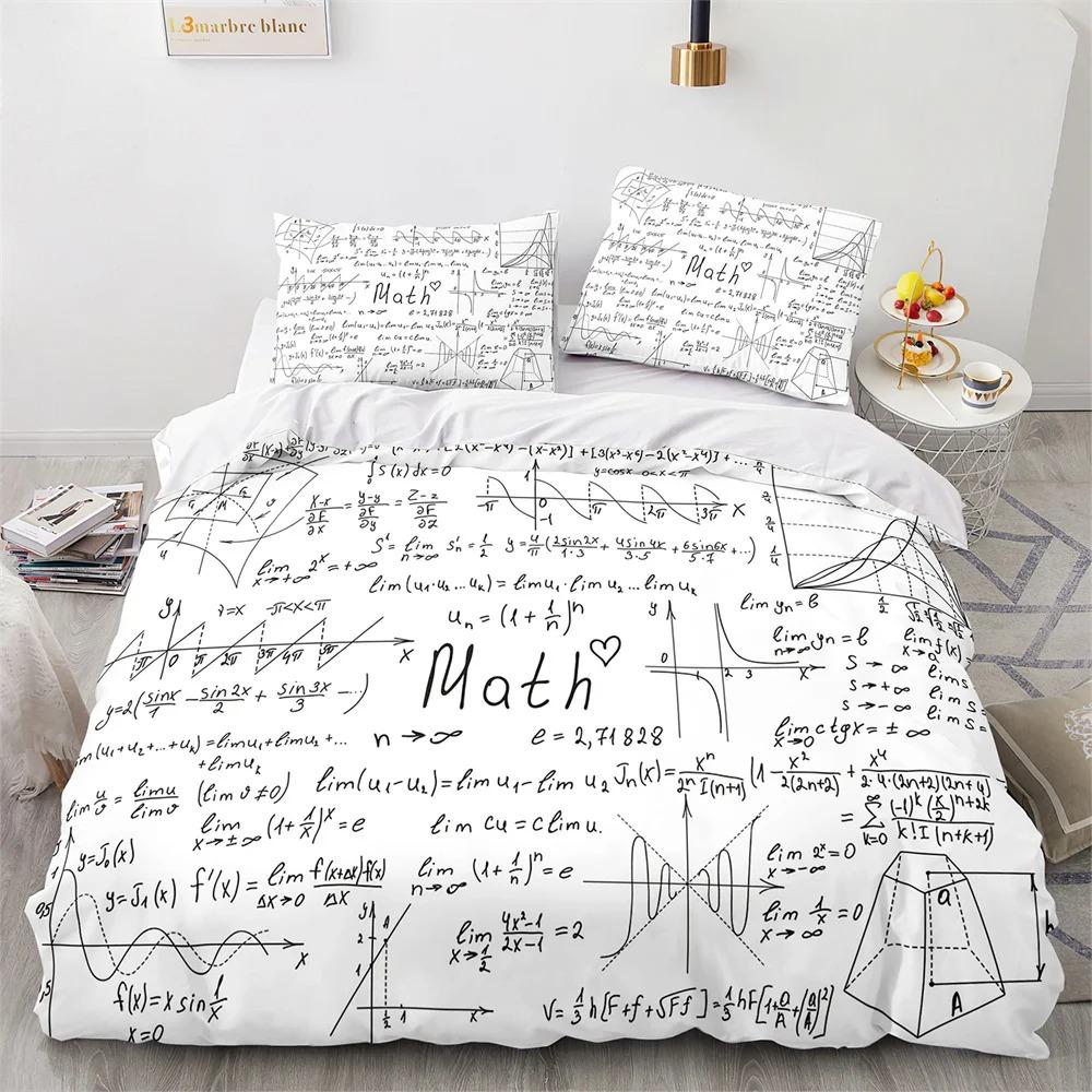 Moderná súprava obliečky na paplón School Genius Smart Student Matematika Geometria Veda Číslo Vzorec Obrázok Dekoratívna Polyesterová Súprava Posteľnej Bielizne 100x135cm 3pcs