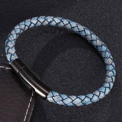 Modna Niebieska Skórzana Bransoletka Męska Bransoletki Przyjaźni i Bangles Punk Męska Biżuteria Prezent na Boże Narodzenie Pulseras Hombre BB0466
