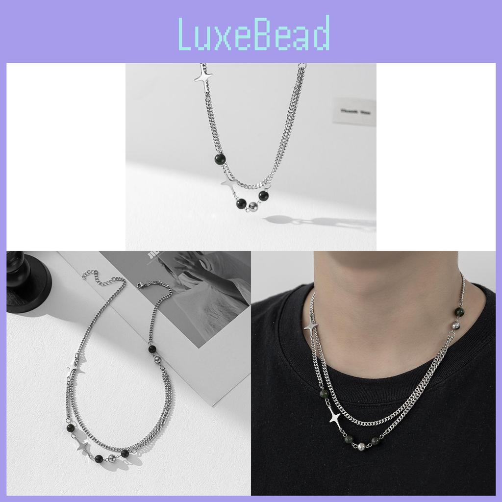 Hip Hop Style Double Layer Titanium Steel Necklace With Geometric Star Pendant For Unisex Fashion Accessory