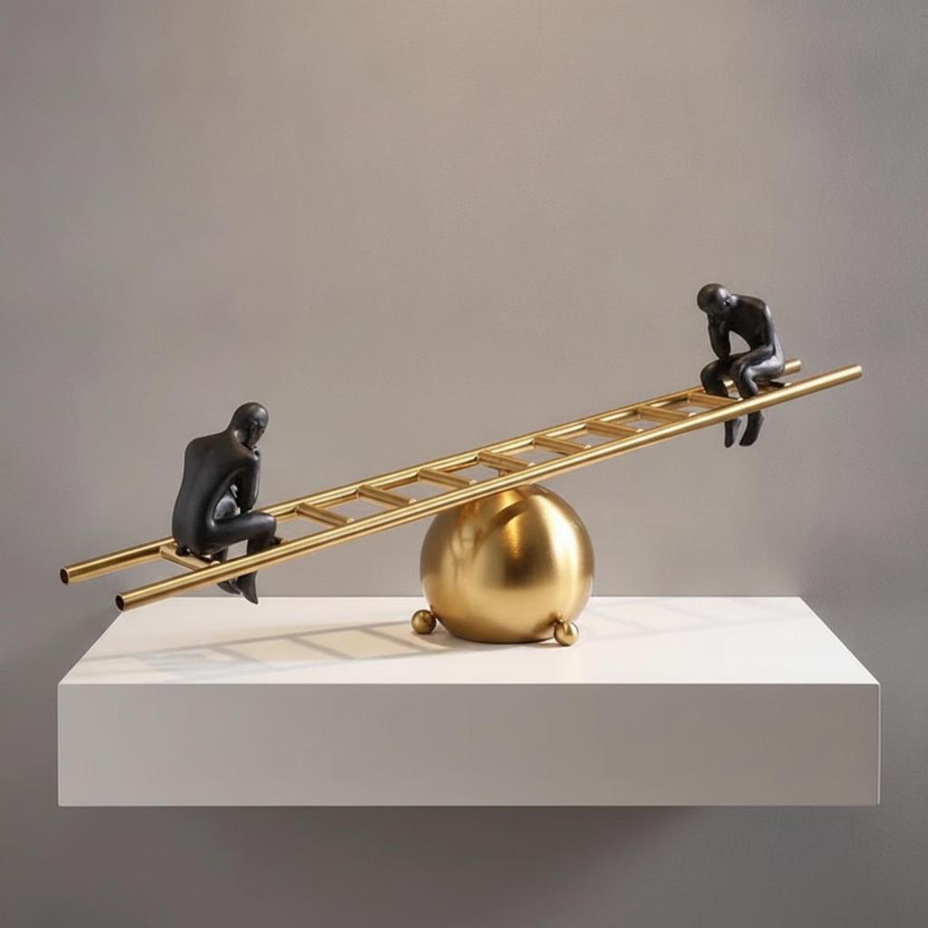 Balance Sculpture with Figurines Modern Ladder Statue Abstract Art Centerpiece for Home