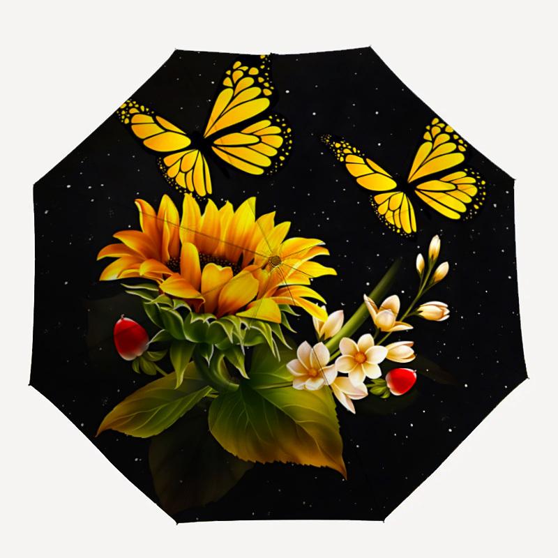 1pc Butterfly Sunflower Bouquet Automatic Folding Umbrella Durable Iron Frame,All Seasons Home Travel Outdoor Multifunctional Umbrella Yy251115193