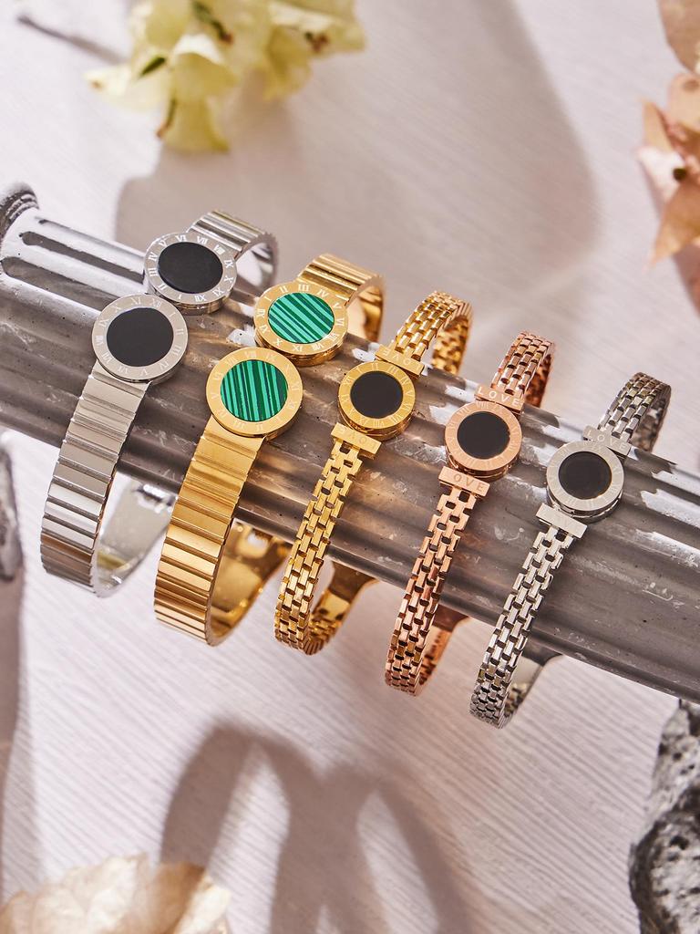 European Luxury Roman Numeral Dial Shell Acrylic Stainless Steel Openable Bracelet