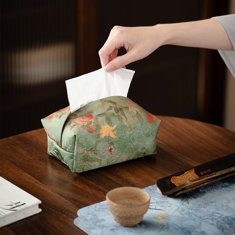 

Chinese Style Tissue Box Fabric Household Paper Extraction Box Dining Table Tissue Cover Handmade National Style Creative Tissue Box Paper Extraction