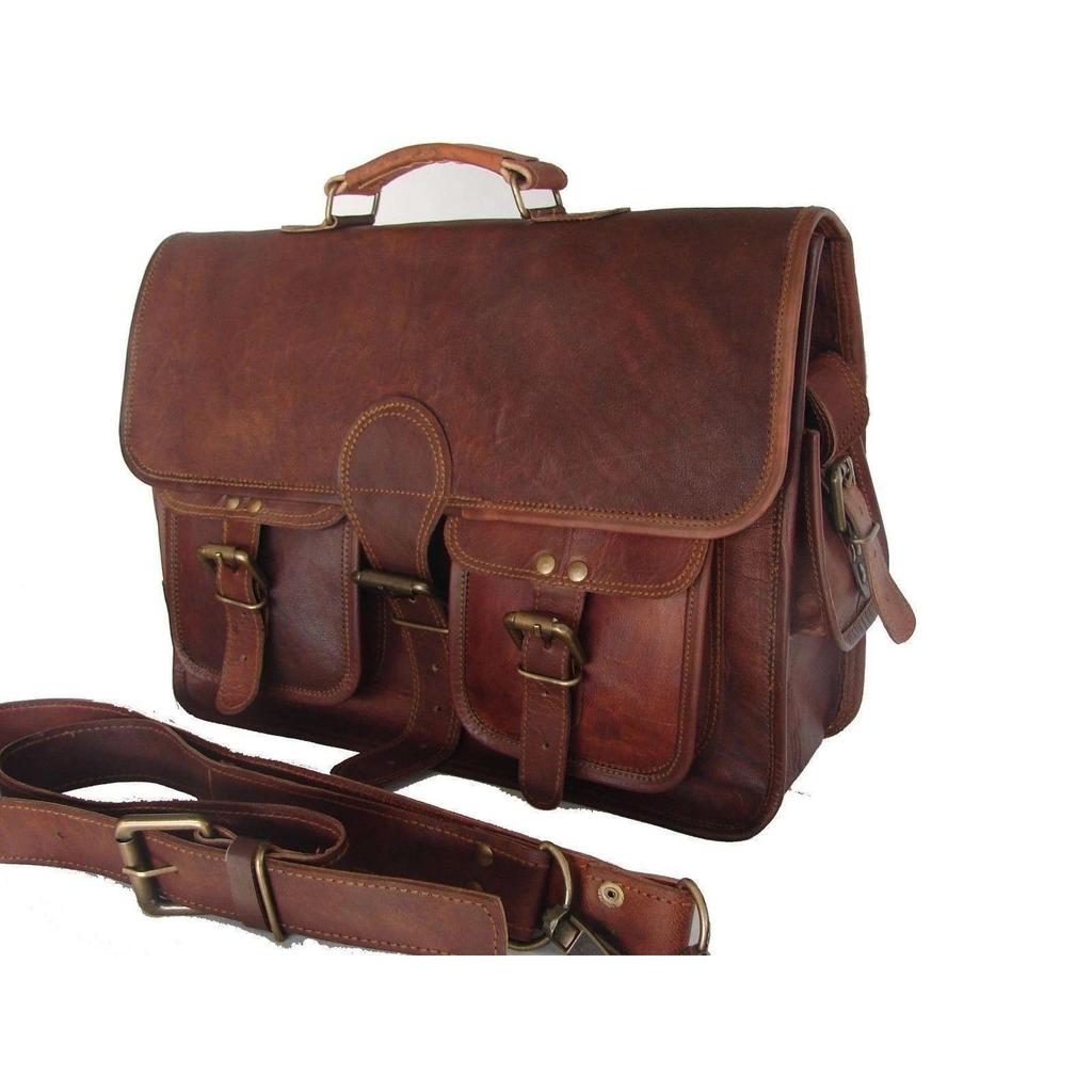 Men's Genuine Vintage Brown Leather Messenger Bag Shoulder Laptop Briefcase