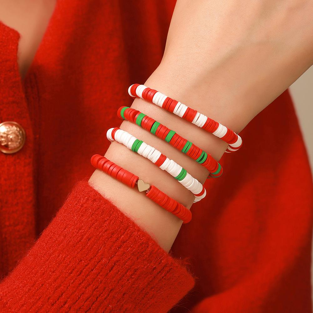 New Year's Bracelet Festive Red and Green Bracelet Christmas Bracelet Alphabet Soft Pottery Bracelet Festive Christmas Bracelet