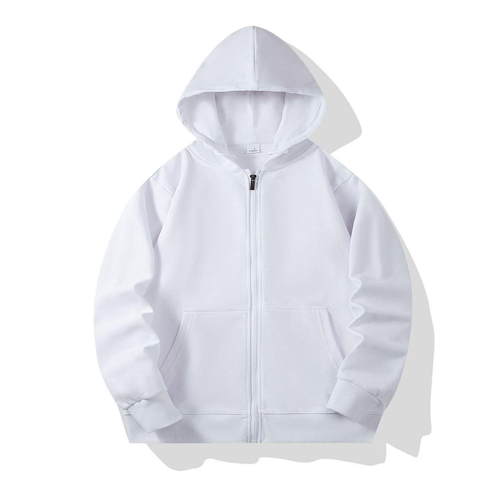 Autumn Children's Terry Cloth Zip-Up Hoodie with Pocket - Solid Color Korean Style Parent-Child Jacket