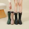 rain boots square buckle rain shoes women's medium tube women's adult fashion shoes high tube kitchen non-slip shoes work rubber shoes women