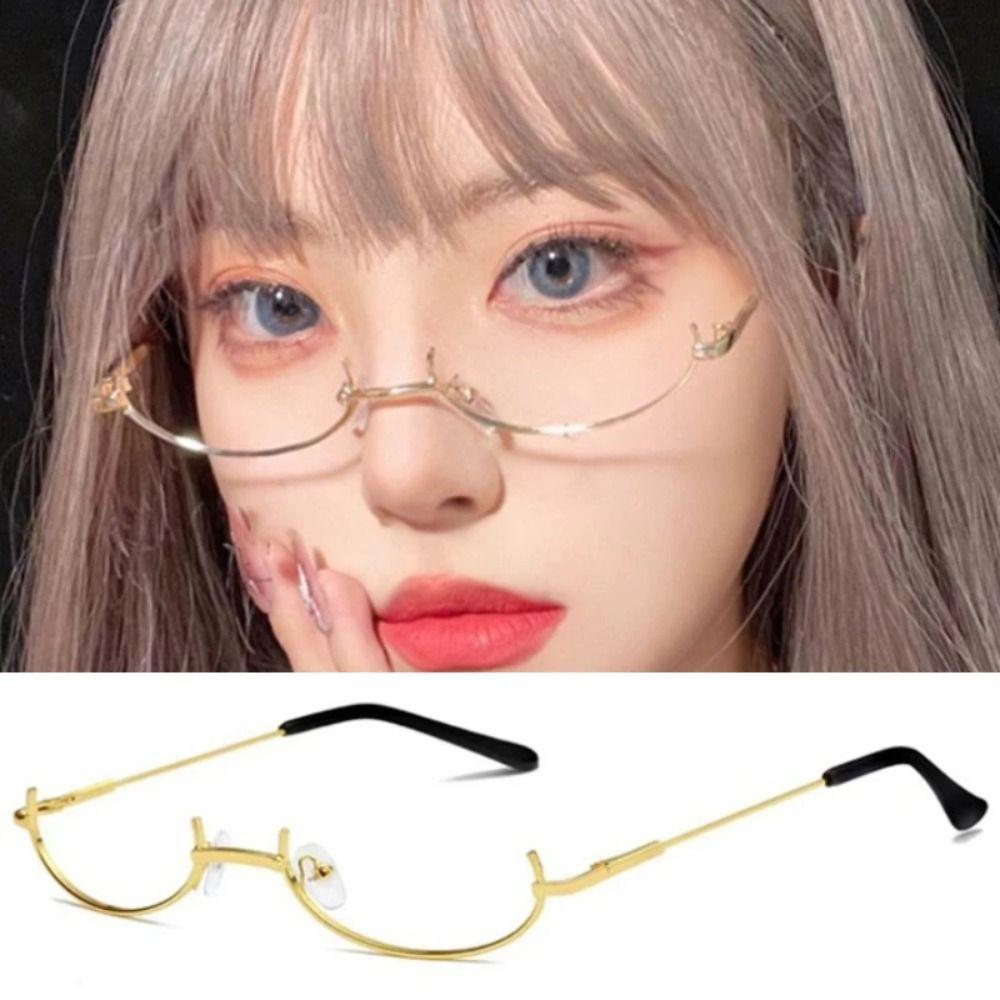 Without Lens Y2K Half Frame Glasses Chic Harajuku Photography Fake Glasses Girls