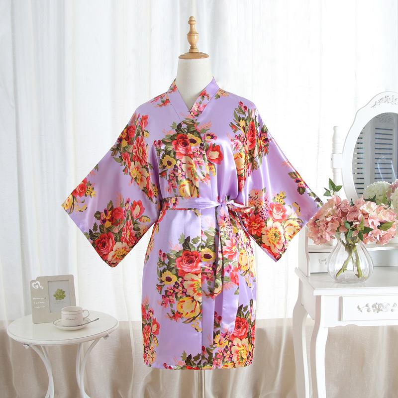 Comfortable Homewear Adult Sateen Peony Flower Open Robe Mother's Nightgown Nightgown Bathrobe Peacock Kimono Fashionable Elegant Elegant