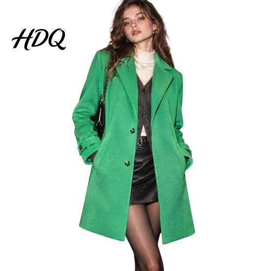 Long Sleeve Casual Jacket Women Fall Winter Wool Coat Notch Lapel Overcoat Coat with Pockets Single Breasted Solid Color Trench Spring