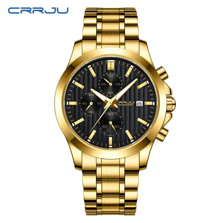 CRRJU New Watch 2310 Men's Watch Solid Stainless Steel with Simple Business Watch Atmosphere