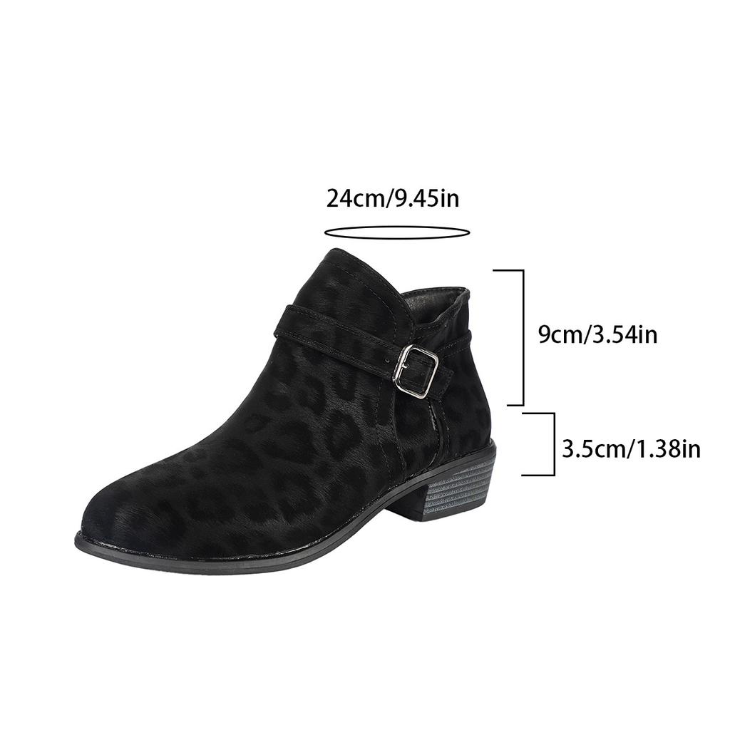 Autumn and winter new leopard print thick heel medium heel comfortable large size fashion boots women's European and American side zipper boots