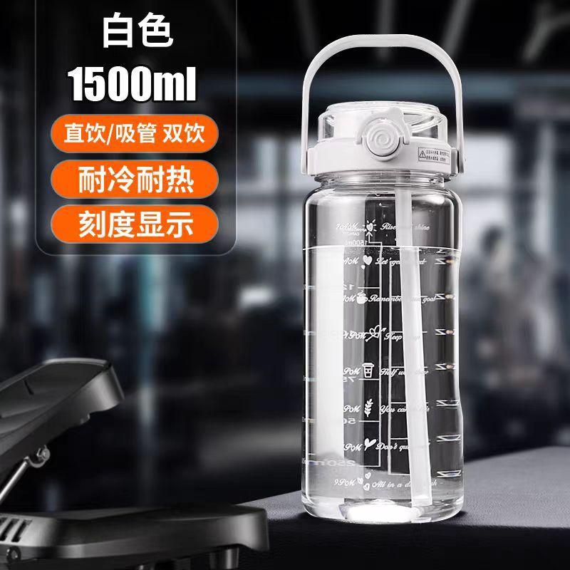 Water bottle large capacity plastic cup with straw double drinking cup summer portable fitness sports water cup plastic cup
