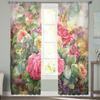 Bouquet Of Rose Watercolor Painting Style Tulle Curtains For Living Room Bedroom Christmas Chiffon Sheer Voile Kitchen Curtain