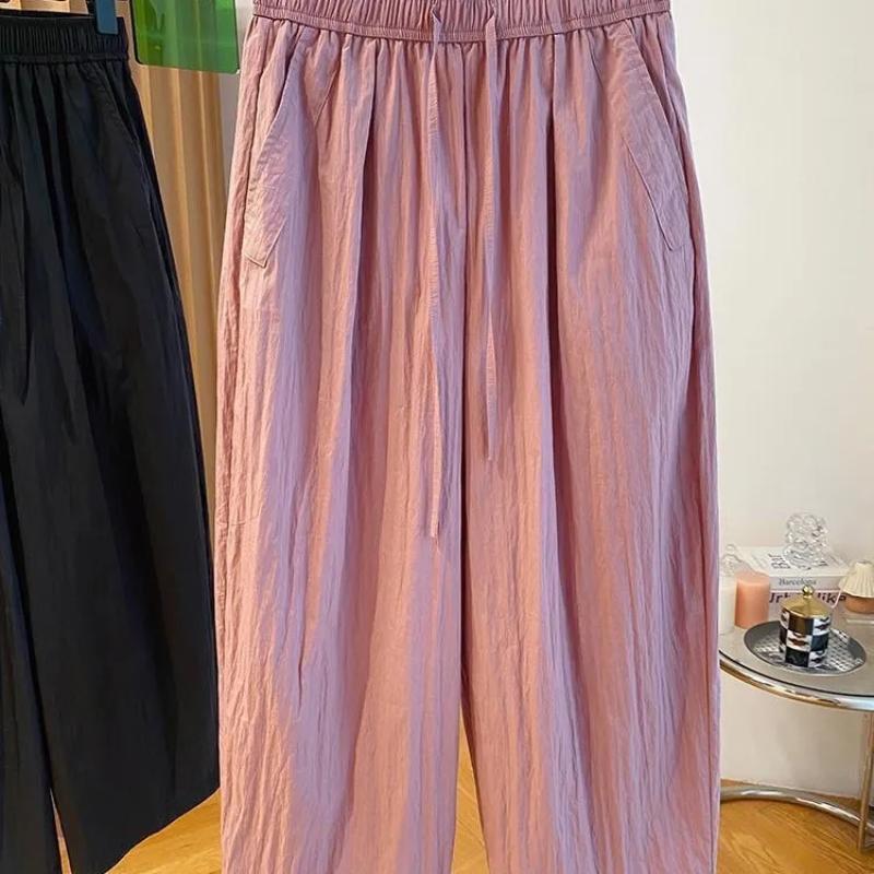 

Korean Style Drawstring Elastic Waist Quick Dry Casual Women Summer Pear Shape Versatile Wide Leg Pants L розовый