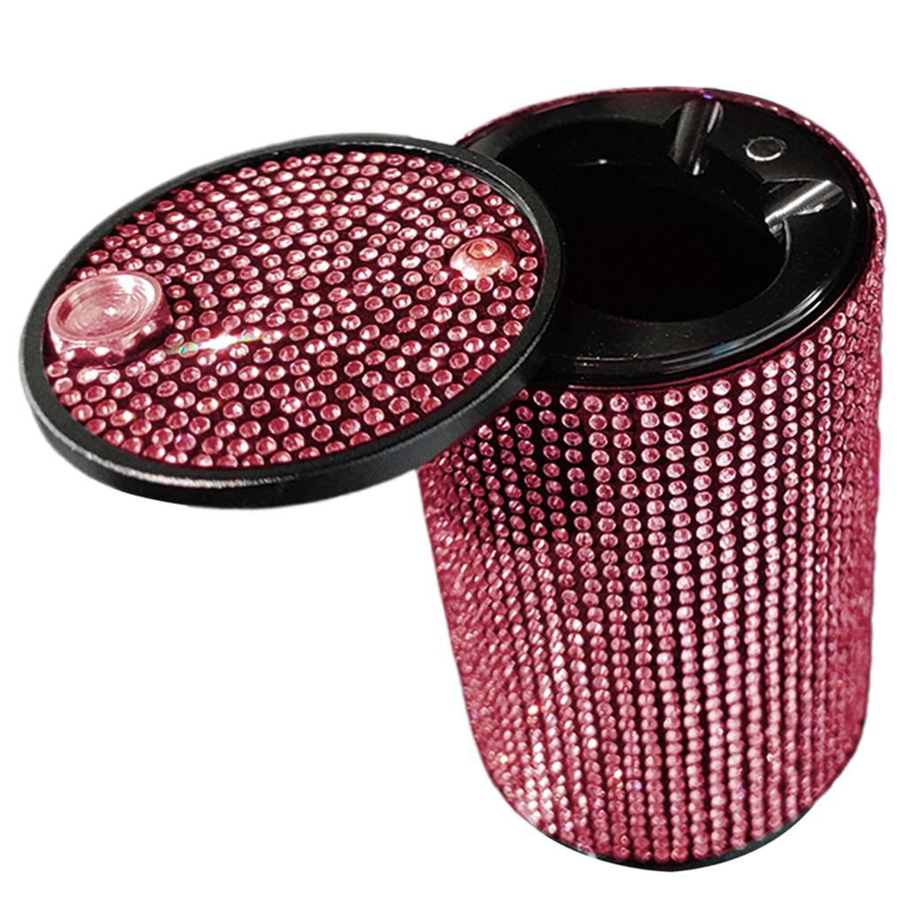 Rhinestone Inlaid Portable Car Ashtray Detachable Metal Large Capacity Sealed Ash Cup 10x6cm Bling Auto Interior Accessory