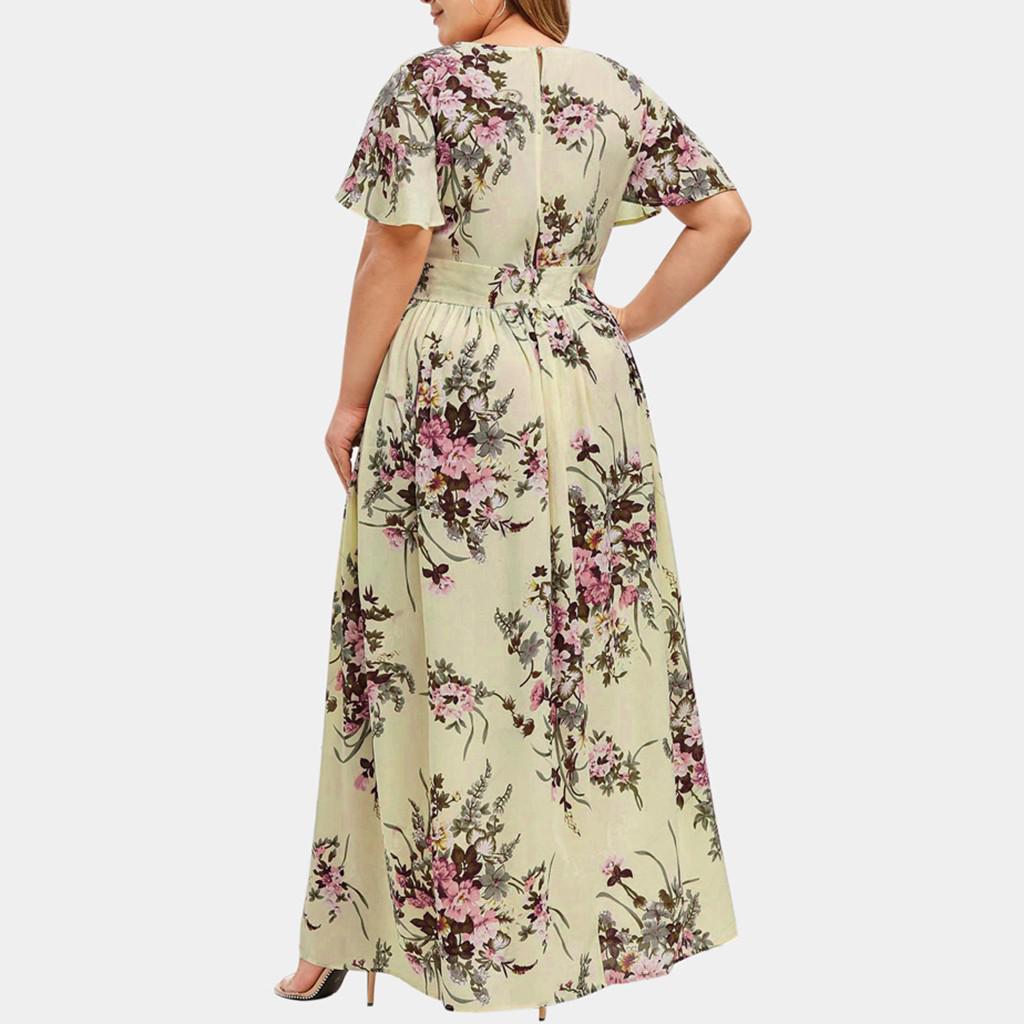 2024 Summer Women's Plus Size Printed Hem Split Dress - European & American Style