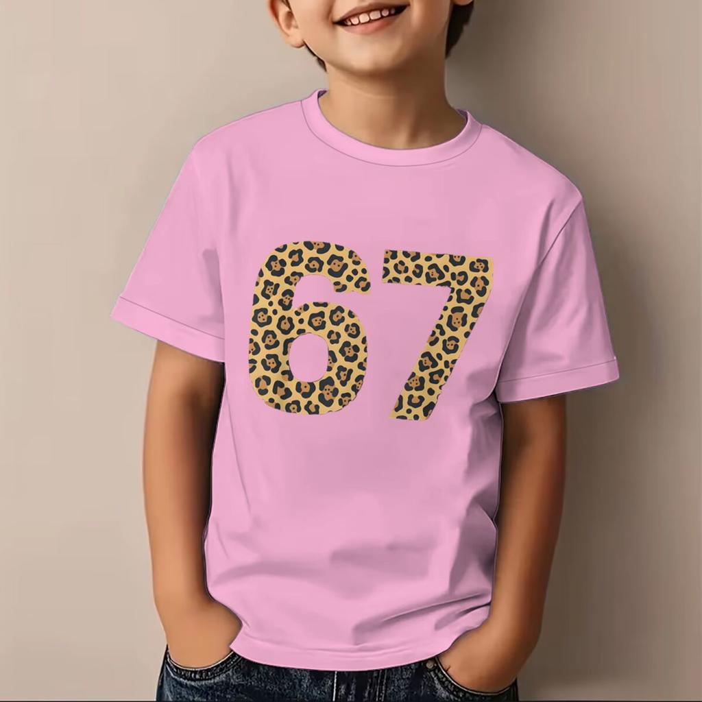 6 7 Six Seven Leopard Creative Print Tshirt Soft Breathable for Daily Outdoor Casual Wear Funny Gift Cotton Tee Girl Clothing