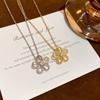 Stainless Steel Zircon Flower Necklace for Women Luxury Rhinestone Exquisite Elegent Sweet Clavicle Chain Y2K Jewelry No Fading