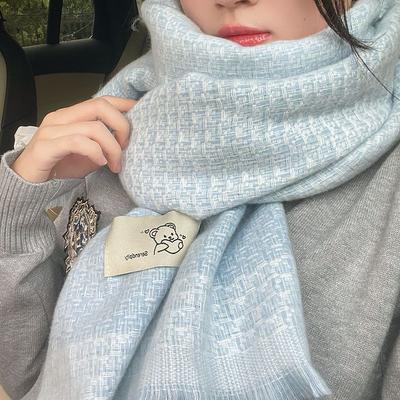 Women's High-end Solid Color Bear Warm Scarf Winter Korean Style Cute Fresh Versatile Student 2-in-1 Neck Warmer & Shawl