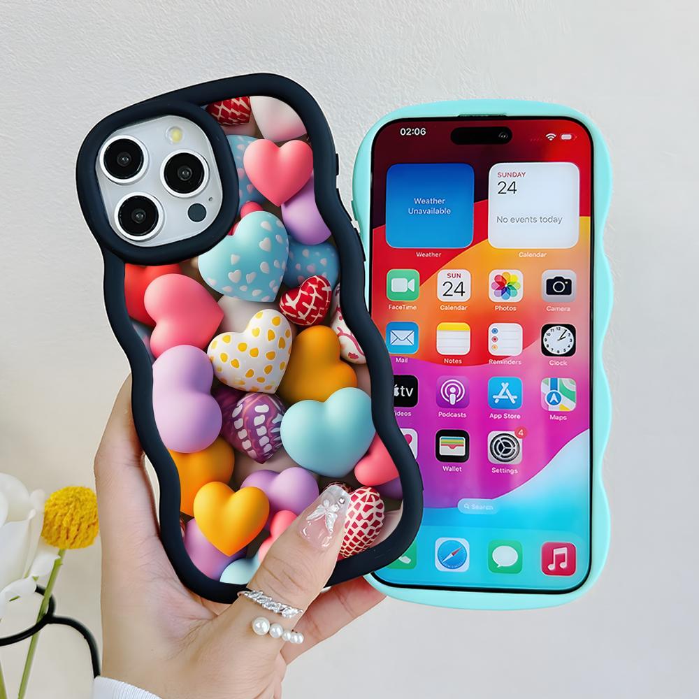 Y2K Leuchtende Herzen Wellige Kante TPU Handyhülle für iPhone 17 16 15 14 13 12 11 Air Pro Max Plus Buntes Cover