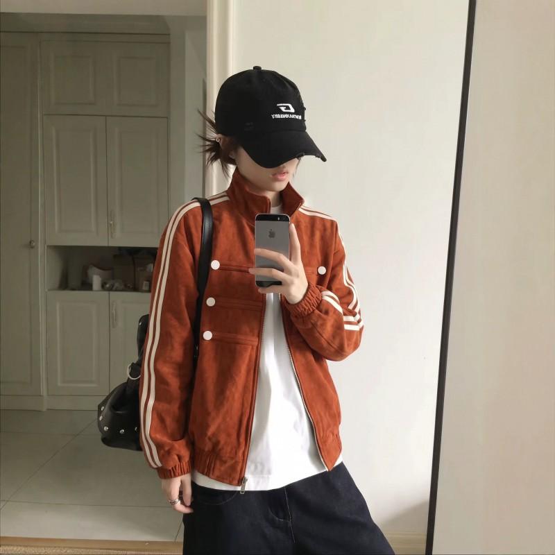 Womens 2026 Fall Faux Suede Stand Collar Jacket Loose Fit Short Cargo Style Daily Casual Outerwear