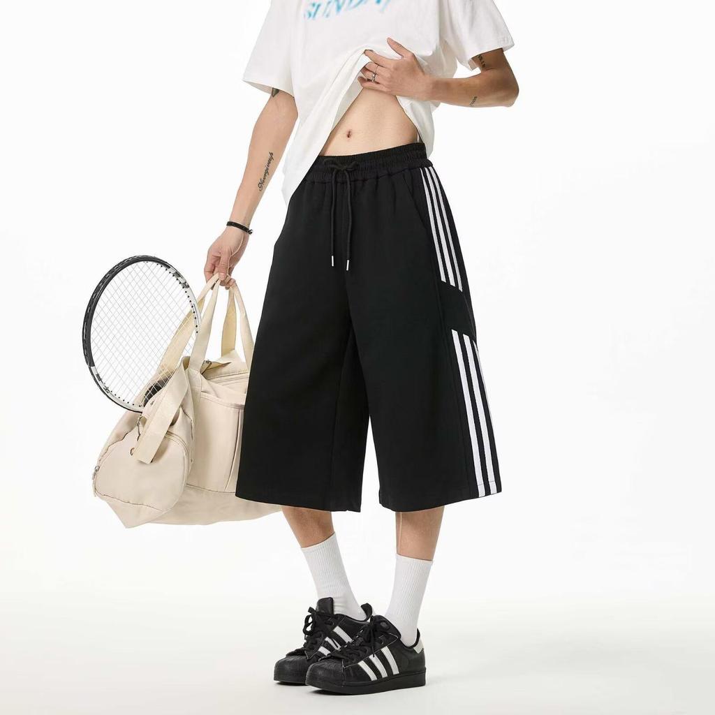 Amerikanische Cropped Hosen Herren Frühling und Sommer Weites Bein Locker Mittellange Hosen Freizeit Sport 7/8 Hosen Jungen Über dem Knie Shorts